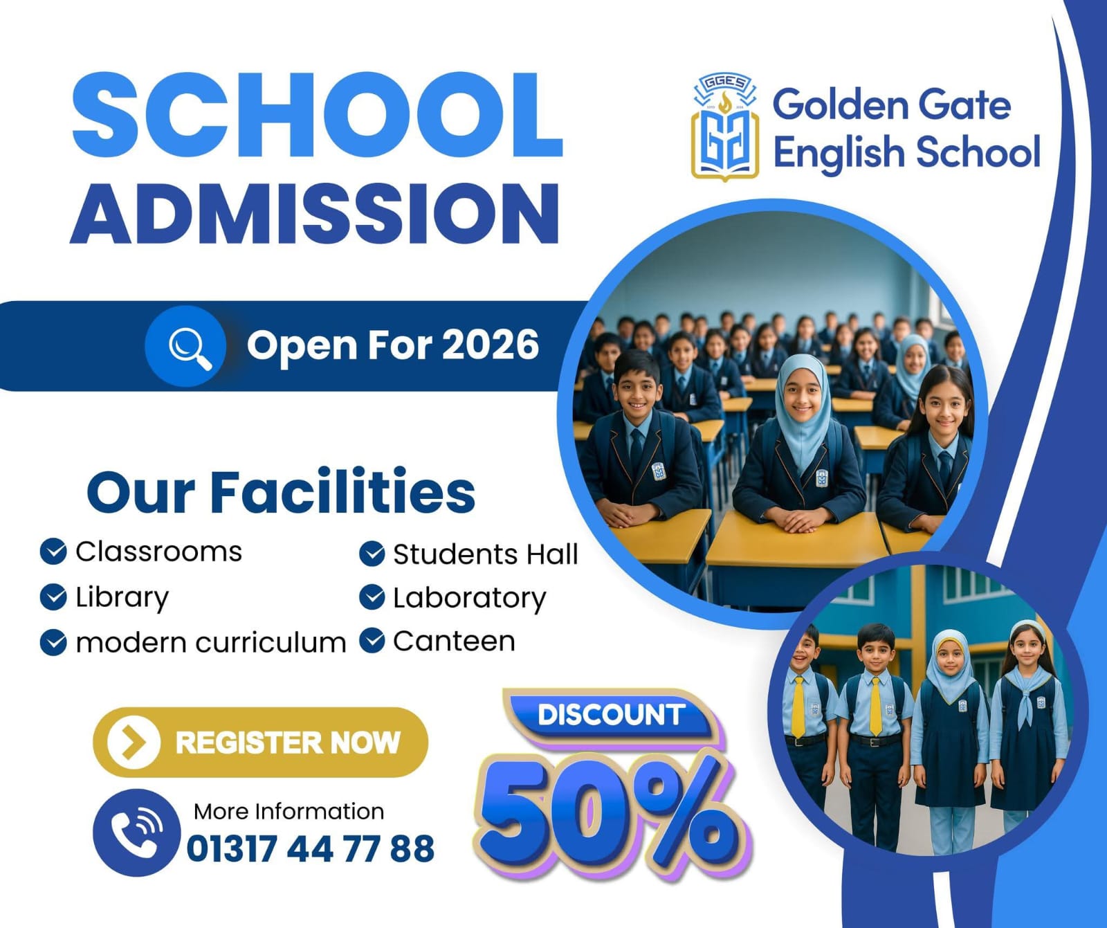 School admission facilities at Golden Gate English School